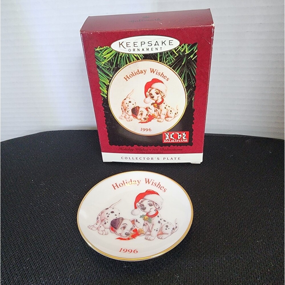Hallmark Disney 101 Dalmatians Keepsake Ornament Holiday Wishes Plate 1996 Vtg